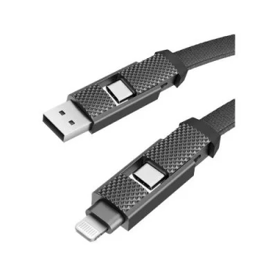 BAZIC GOCHARGE ALUCABLE, 4 IN 1 ALUMINIUM CHARGING CABLE WITH USB A/C INPUT AND USB C/LIGHTNING OUTPUT. PD FAST CHARGE 1M - BLACK